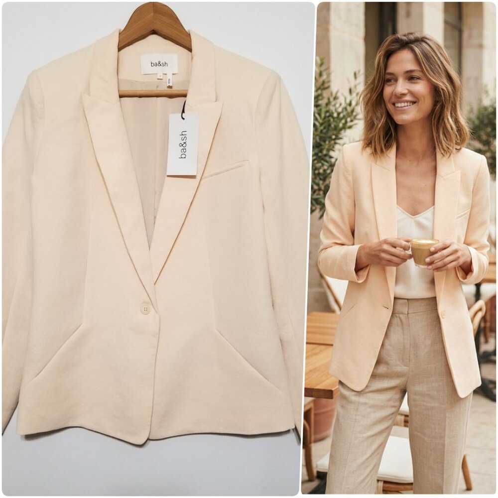 NWT Ba&Sh Poni One-Button Crepe Blazer/Jacket in‎ Nude Size US 8 (M) $420